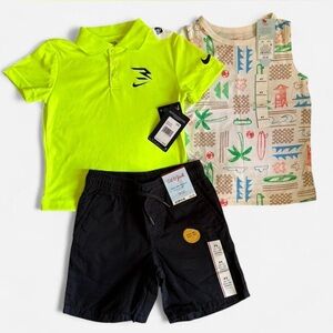 Nike Neon Green Polo with Black Shorts - Kids Matching Set
